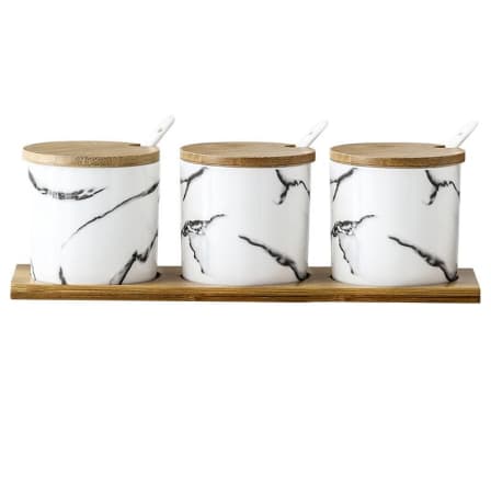 Marble Ceramic Condiment Jars Set-3 Piece - White_0