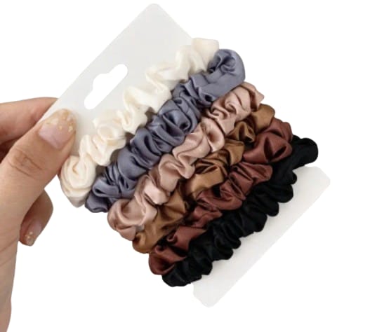 "6pcs Satin Scrunchies – Solid Color Hair Ties for Women – Luxurious and Gentle on Hair"